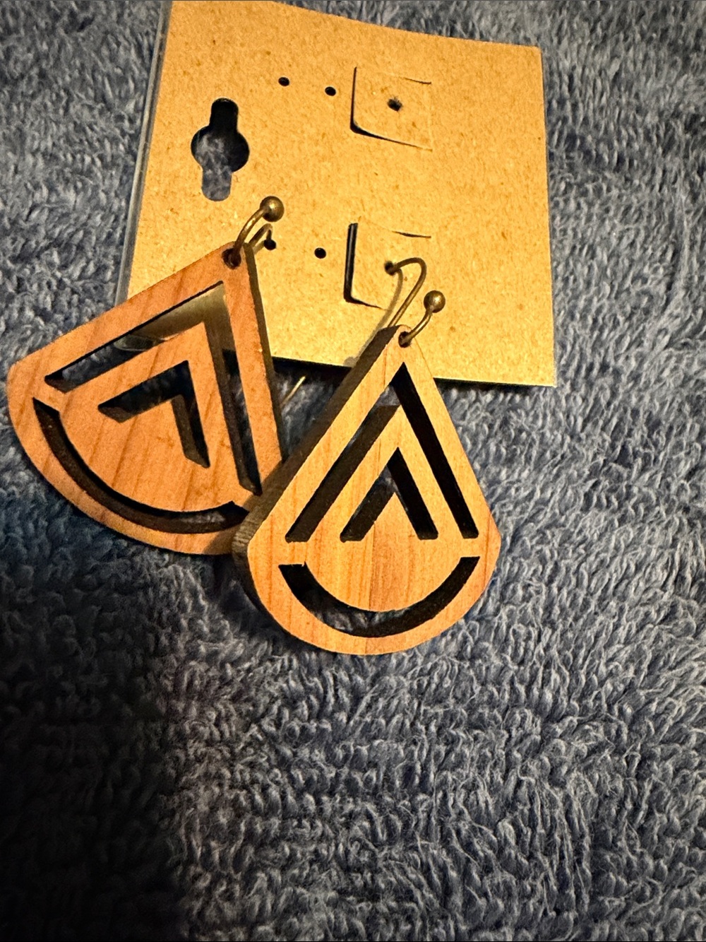 Geometric Teardrop Wooden Earrings - Brown